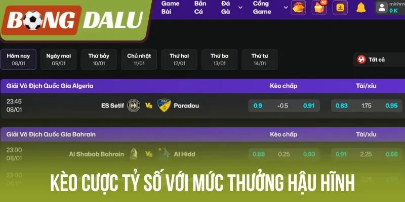 Kèo cược tỷ số với mức thưởng hậu hĩnh