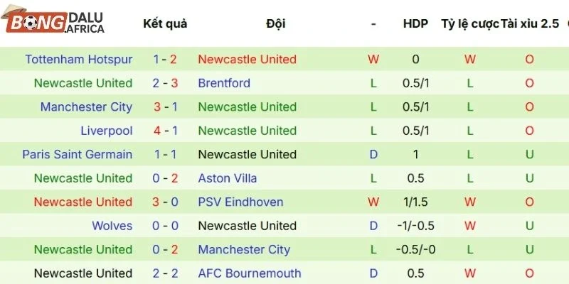 Newcastle United qua thống kê 5 trận ra quân vừa qua